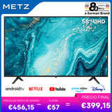 Television 58INCH SMART TV METZ 58MUB6010 ANDROID TV 9.0 UHD Google Assistant Large Screen Voice Remote Control 2-Year Warranty